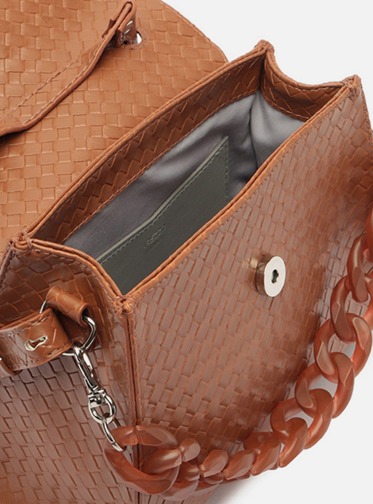 Bolsa Satchel Marrom Iara Média Tressê | ZZ MALL