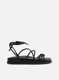 Sandália Flatform Preta Arezzo Tiras Torcidas