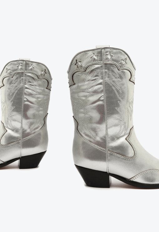 Bota S-Cicera Salto Bloco Couro Prata
