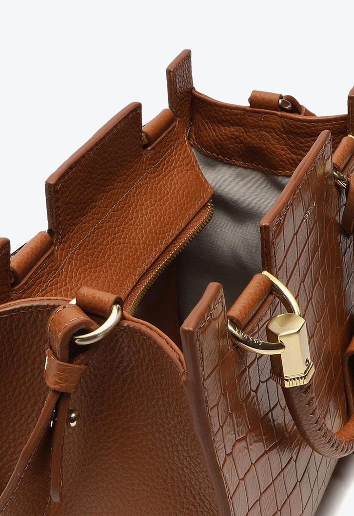 Bolsa Tote Marrom Arezzo Couro Croco Abbraccio Média