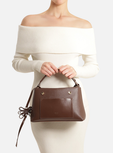 Bolsa Tote Marrom Média Bolso Frontal Charm | ZZ MALL