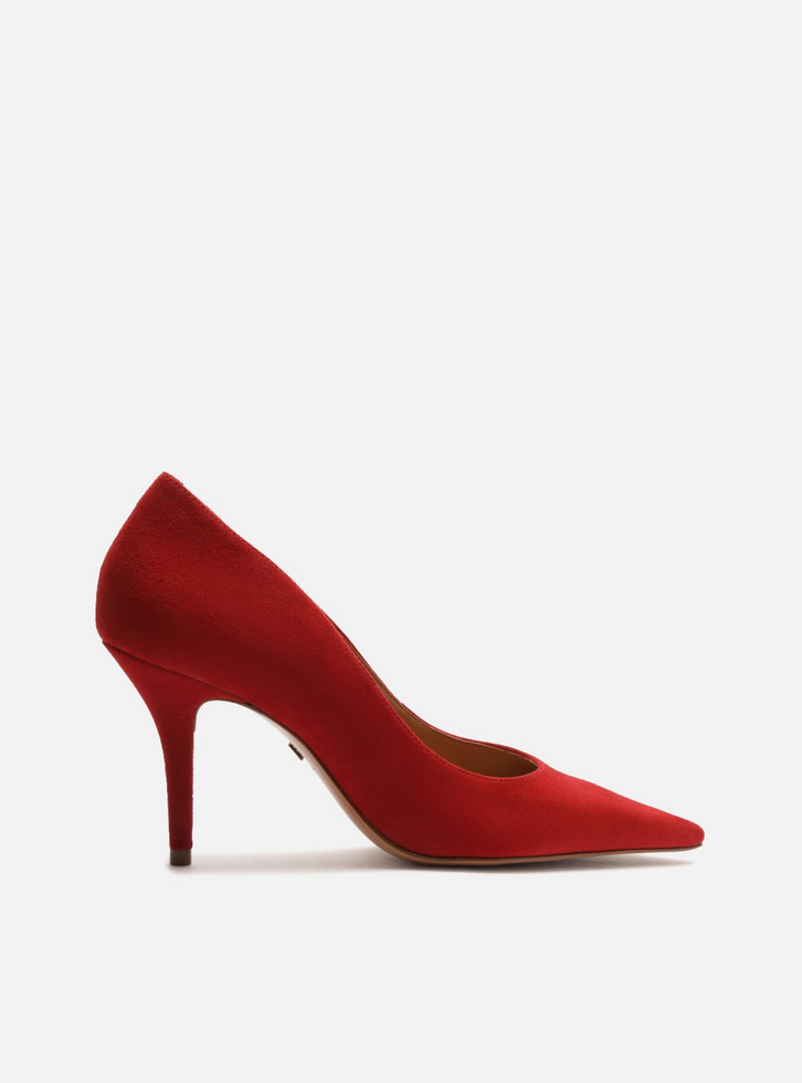 Scarpin Vermelho Camurça Salto Fino