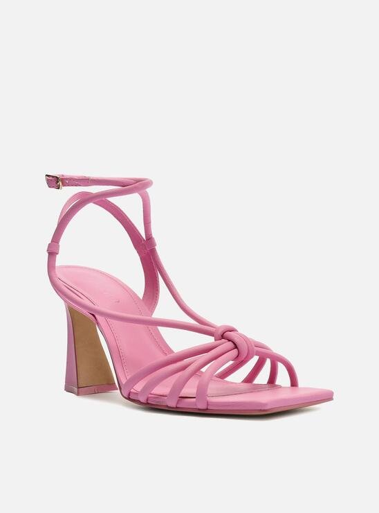 SANDÁLIA ROSA AREZZO SALTO ALTO FLARE TIRAS