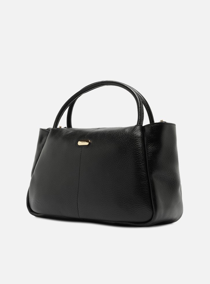 Bolsa Tote Preta Couro Grande Tag Metal