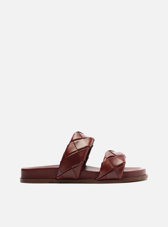 SANDÁLIA RASTEIRA VERMELHA AREZZO COURO TIRAS TRESSÊ