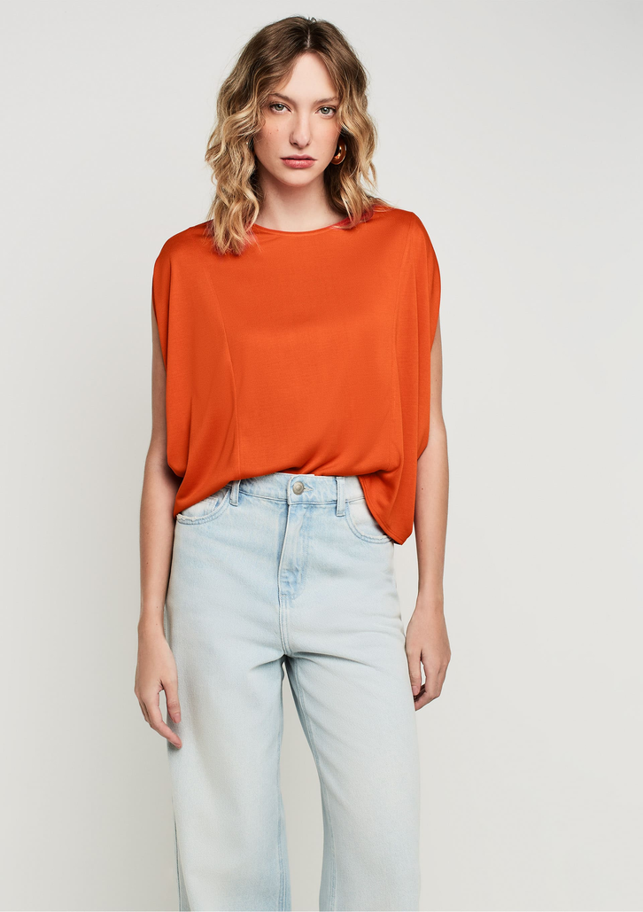 Blusa Laranja Dzarm Ampla Decote Redondo