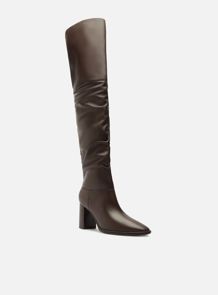 Bota Over The Knee Marrom Couro Salto Alto