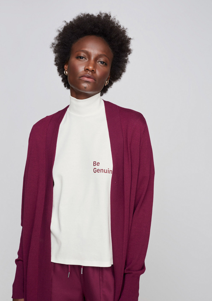 Cardigan Roxo Dzarm Aberto Em Tricô Alongado