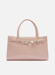 Bolsa Tote Rosa Arezzo Couro Croco Grande Ganchos