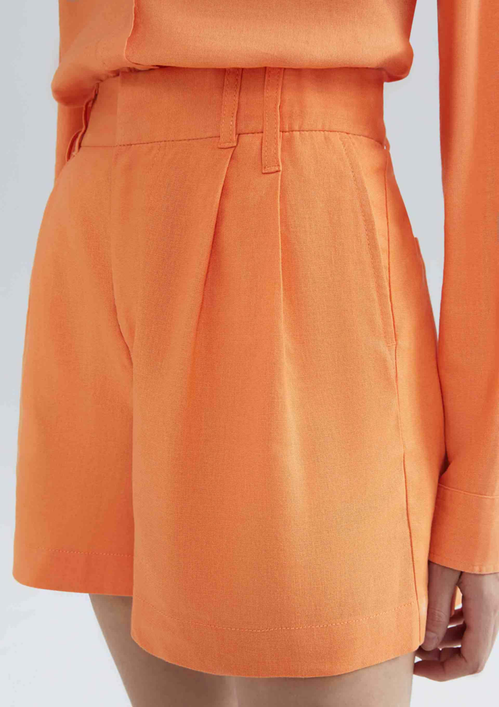 Shorts Laranja Médio Hering De Alfaiataria Em Linho