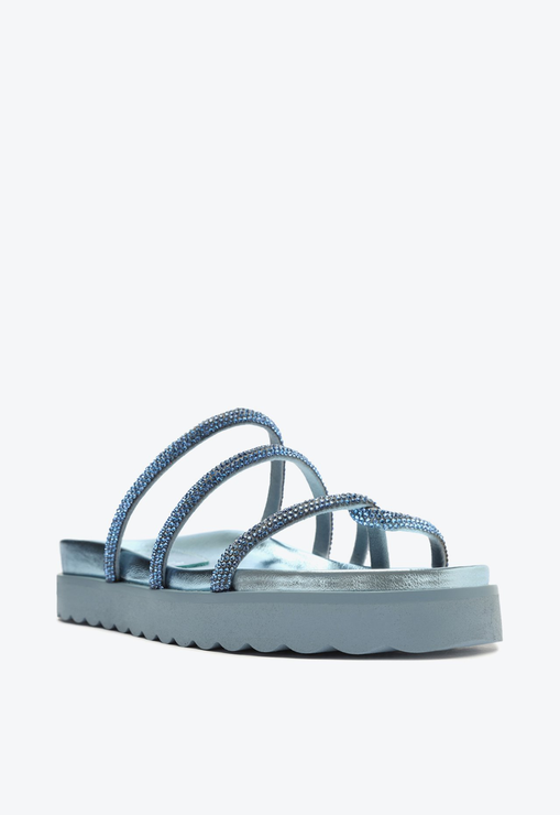 Sandália Papete Phoebe Sporty Tratorada Brilho Azul