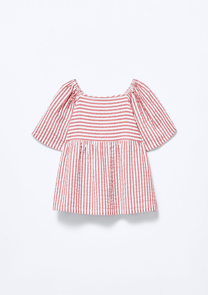 Blusa Vermelho Hering Kids Infantil Menina Anarruga Fio Tinto Godê