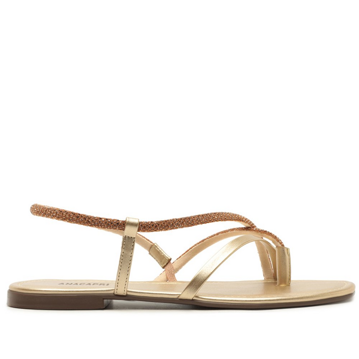 Sandálias Tiras Assimétricas Pedrarias Dourada