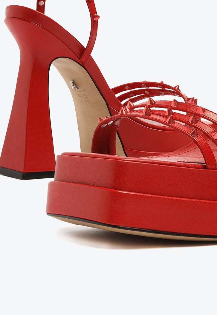 Sandália Meia Pata Vermelha Arezzo Bico Quadrado Spikes