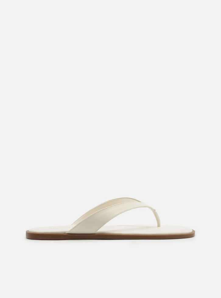 Rasteira Branca Couro Tiras Flip Flop
