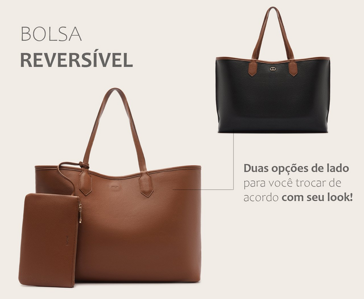 Bolsa Shopping Grande Reversível Marrom