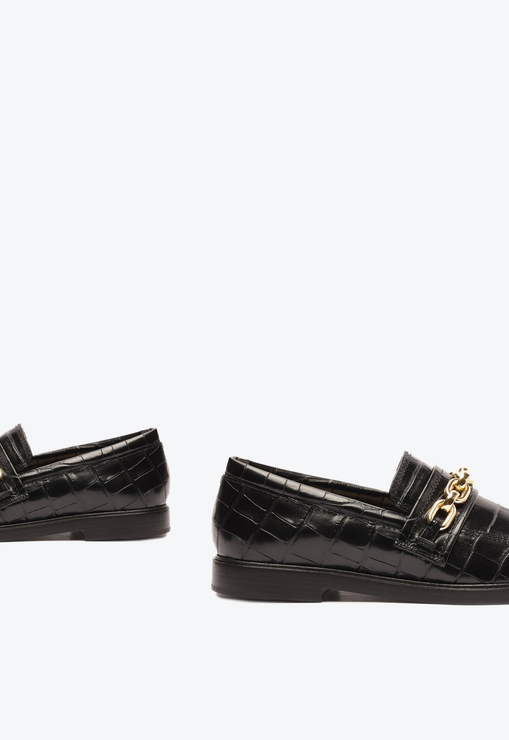 Mocassim Dannie Couro Croco Preto