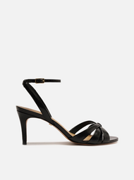 Sandália Preta Couro Salto Médio Tiras Finas