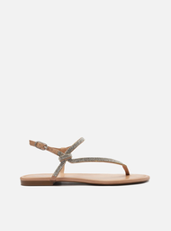 Sandália Rasteira Nude Arezzo Tira Lateral Strass