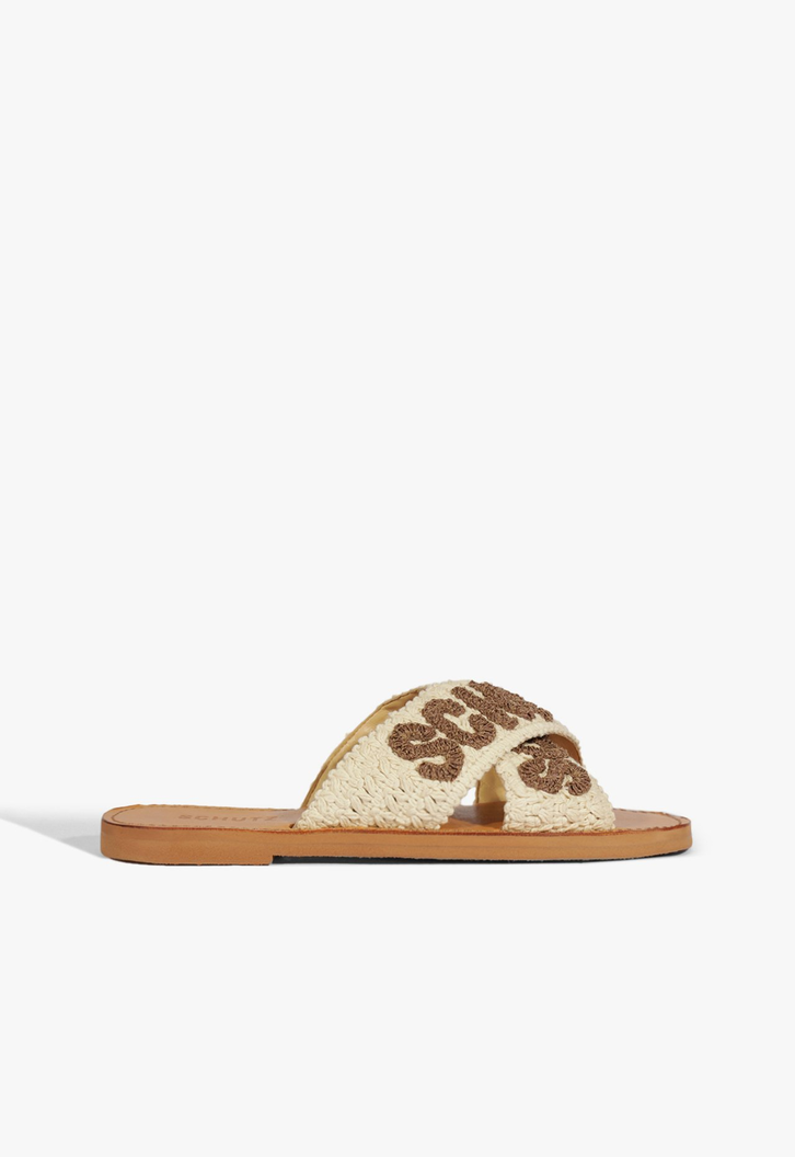 Sandália Rasteira de X Schutz Logo Tricô Bege