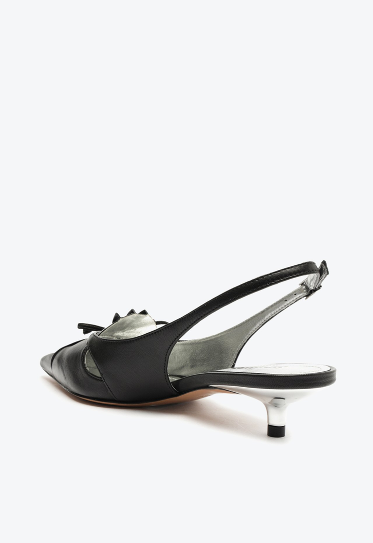 Sapato Scarpin Slingback Couro Laço Preto