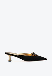 Sapato Mule Schutz Salto Kitten Camurça Laço Preto