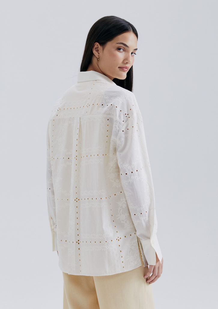 Camisa Creme Hering Feminina Manga Longa Em Laise