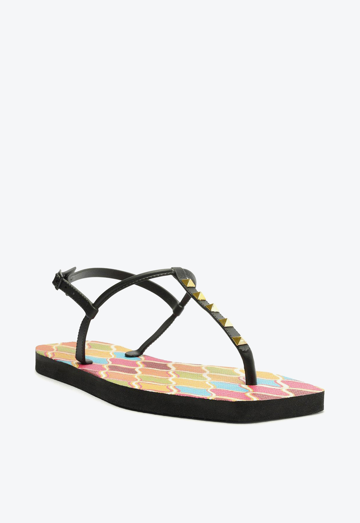 Sandália Rasteira Preta Brizza Estampa Square Thong
