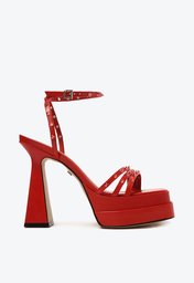 Sandália Meia Pata Vermelha Arezzo Bico Quadrado Spikes