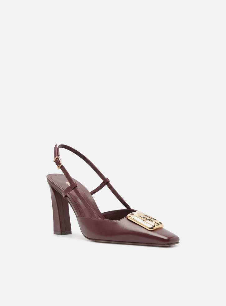 Scarpin Vinho Couro Salto Alto Slingback Metal