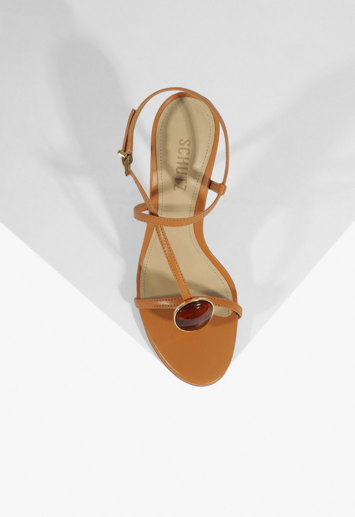 Sandália Salto Alto Azure Couro Laranja | ZZ MALL