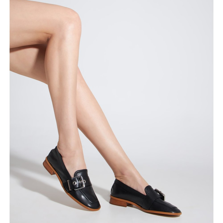 Sapato Mocassim Couro Fivela Preto
