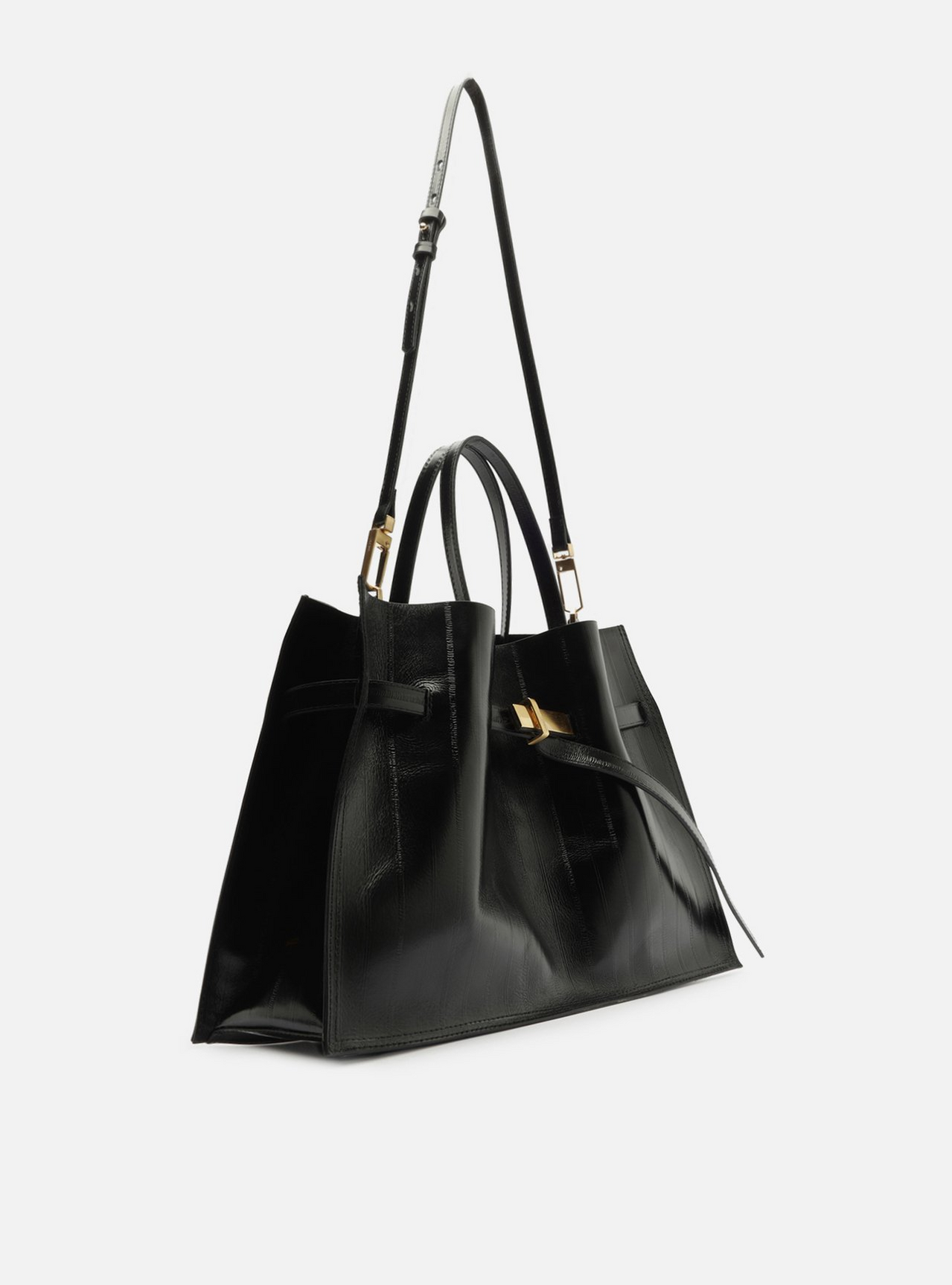 Bolsa Tote Preta Couro Grande Tira Metal | ZZ MALL