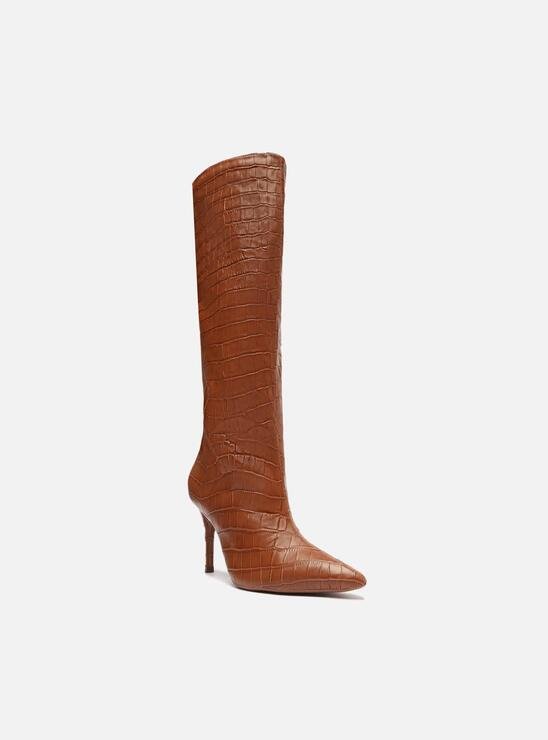 Bota Marrom Croco Cano Alto Miranda