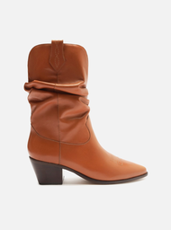 Bota Western Marrom Arezzo Couro Cano Curto Franzido