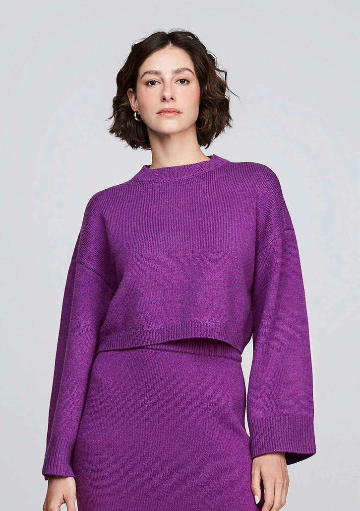 Suéter Roxo Dzarm Cropped Em Tricô Manga Sino