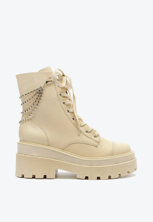Bota Coturno Couro Branco