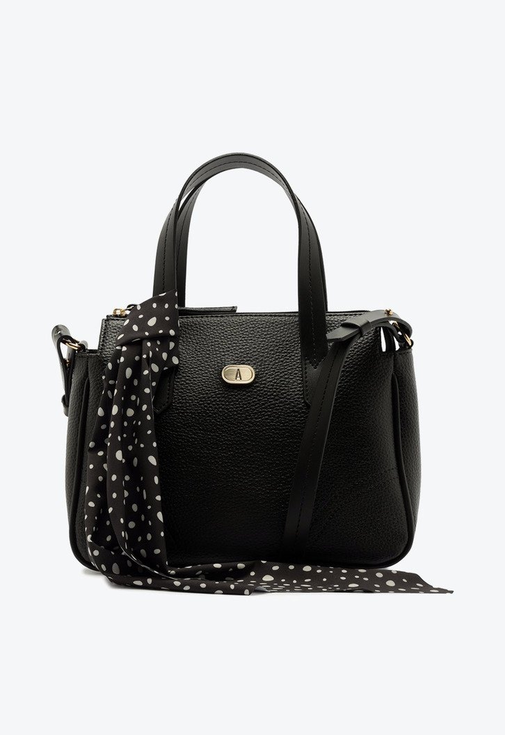 Bolsa Tote Grande Lenço Pontilhado Preta