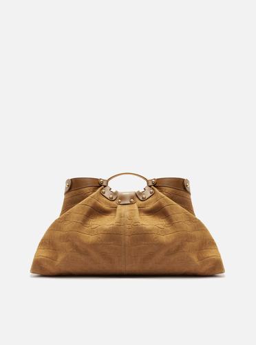 Bolsa Tote Marrom Suede Croco Grande