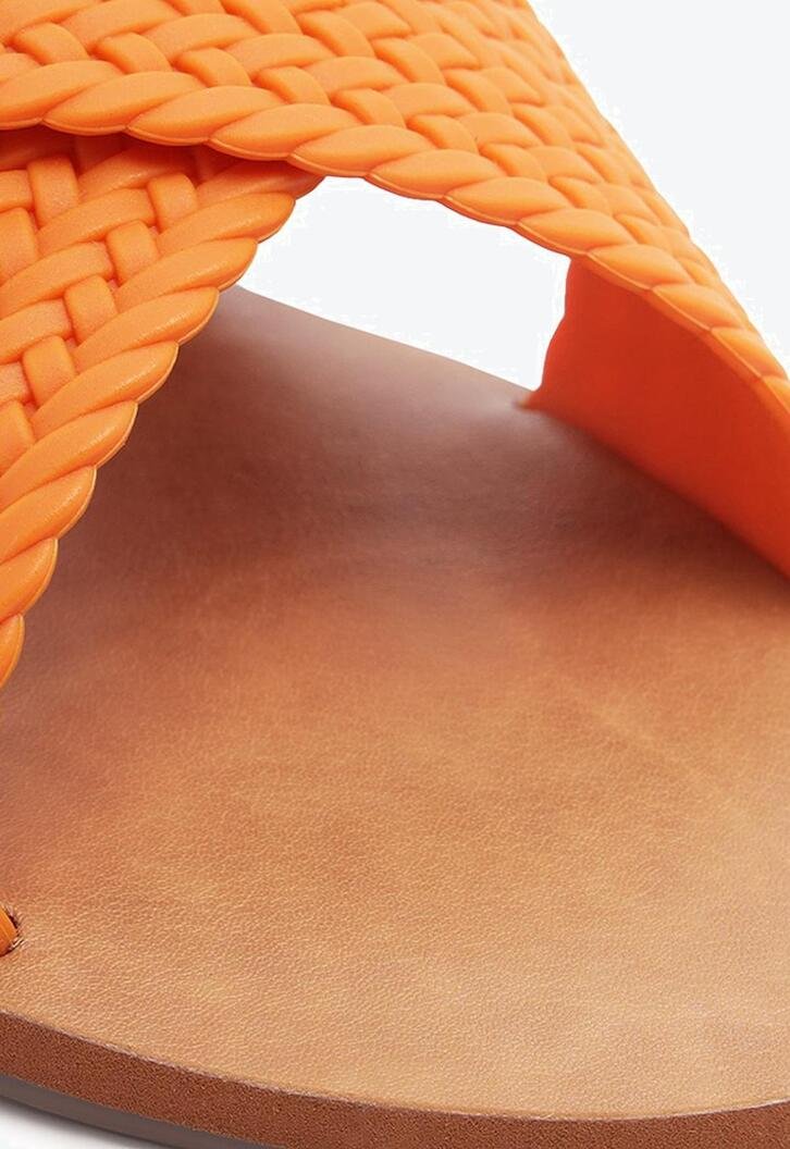 Rasteira Tiras Cruzadas Trançada Laranja