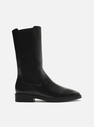 Bota Preta Arezzo Couro Cano Médio Elástico Montaria