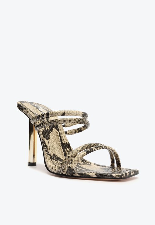 SANDÁLIA MULE SNAKE BEGE SCHUTZ LOVER COURO SALTO ALTO
