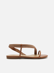 Rasteira Marrom Arezzo Tira Lateral Curva Strass
