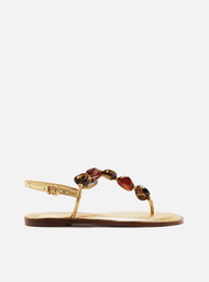 Sandália Rasteira Dourada Arezzo Slim Pedras Boho