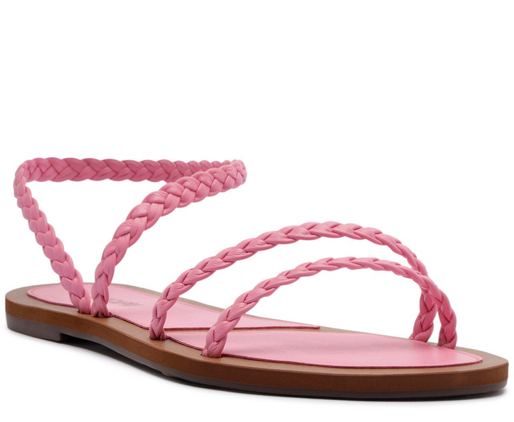 Sandália Rasteira Tiras Trançadas Rosa Claro