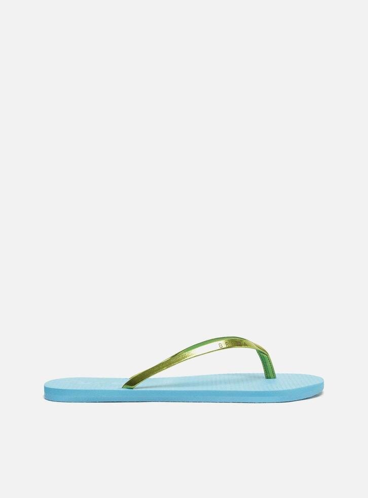Chinelo De Dedo Azul Brizza Tira Metalizada Verde