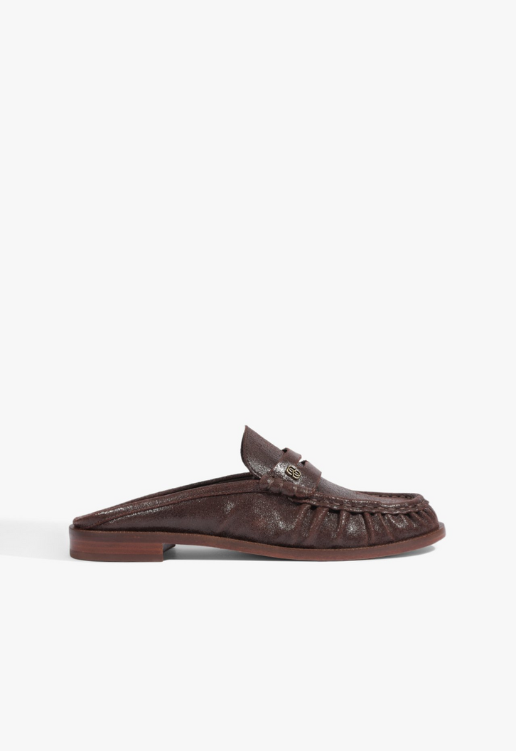 Mule Schutz Mocassim Tyche Couro Marrom Escuro