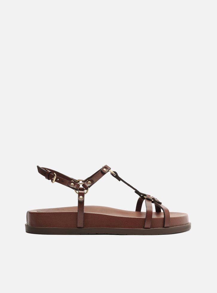 Sandália Papete Marrom Fivelas