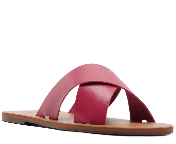 Rasteira Tiras Cruzadas Couro Rosa
