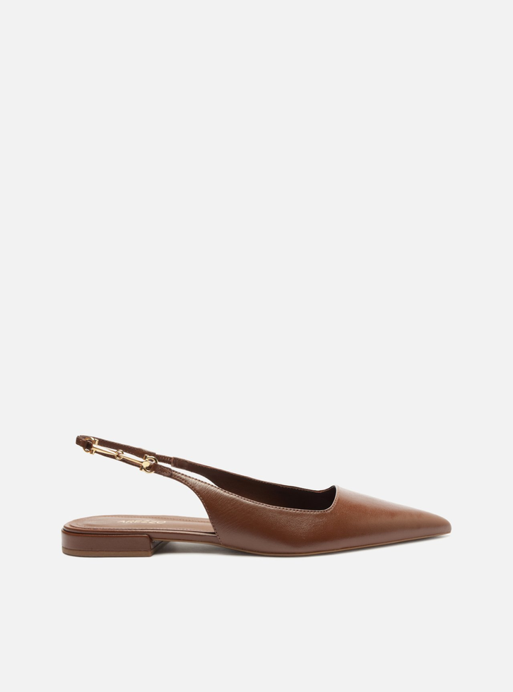 Sapatilha Marrom Arezzo Couro Slingback Detalhe Metal